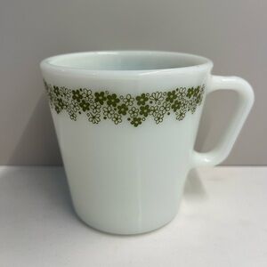 Vintage Pyrex Spring Blossom Green Mug Crazy Daisy Milk Glass 1970s